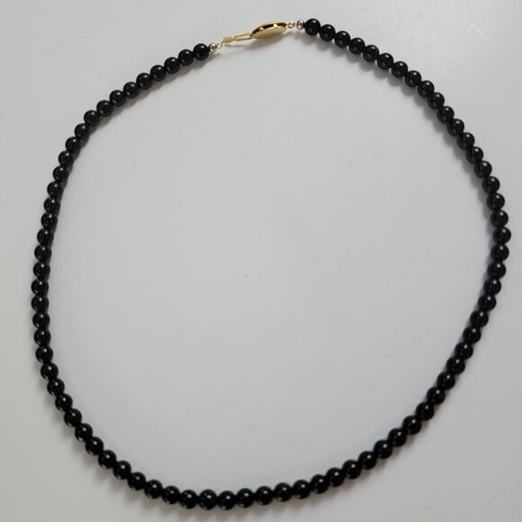 Vintage Black Beaded Necklace with Gold Filigree Clasp Elegant Statement Jewelry - Picture 3 of 10